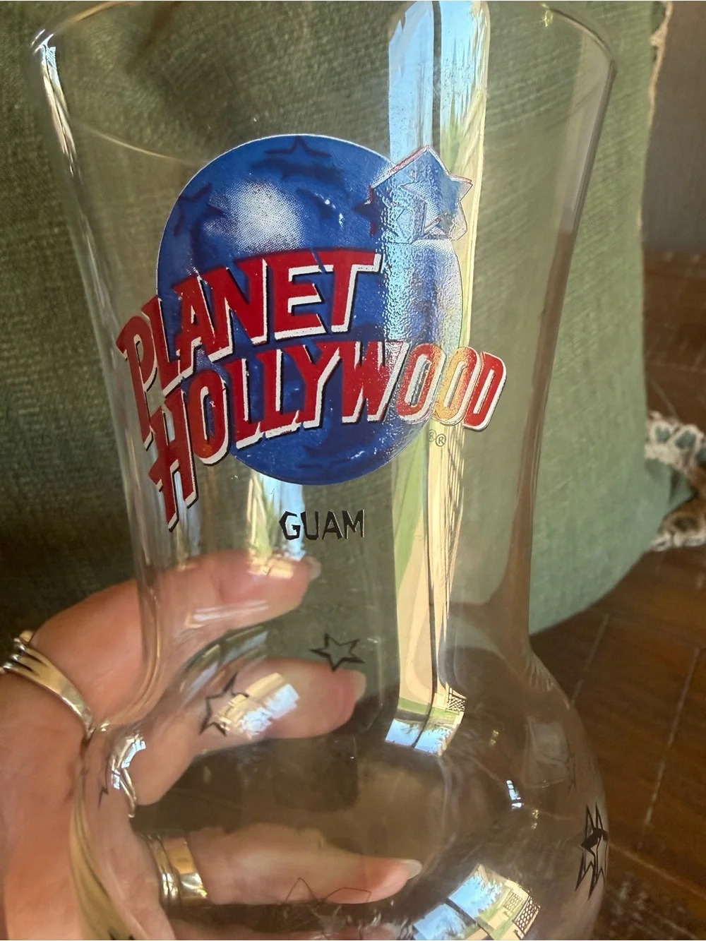 Planet Hollywood GUAM Cocktail Glass Clear Footed Drinkware Vintage 90s Stars